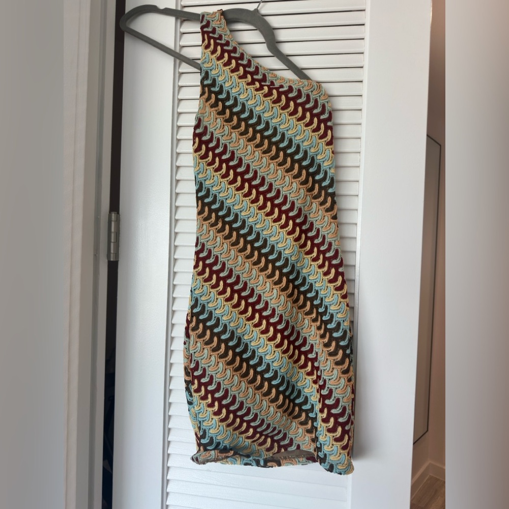 White Fox Boutique Multicolor Crochet One-Shoulder Pencil Skirt